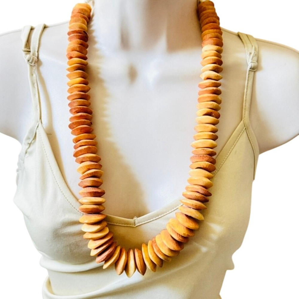 VTG Camel Bone Disc Bead Necklace African Trade Saucer Beaded Tourist Nigeria